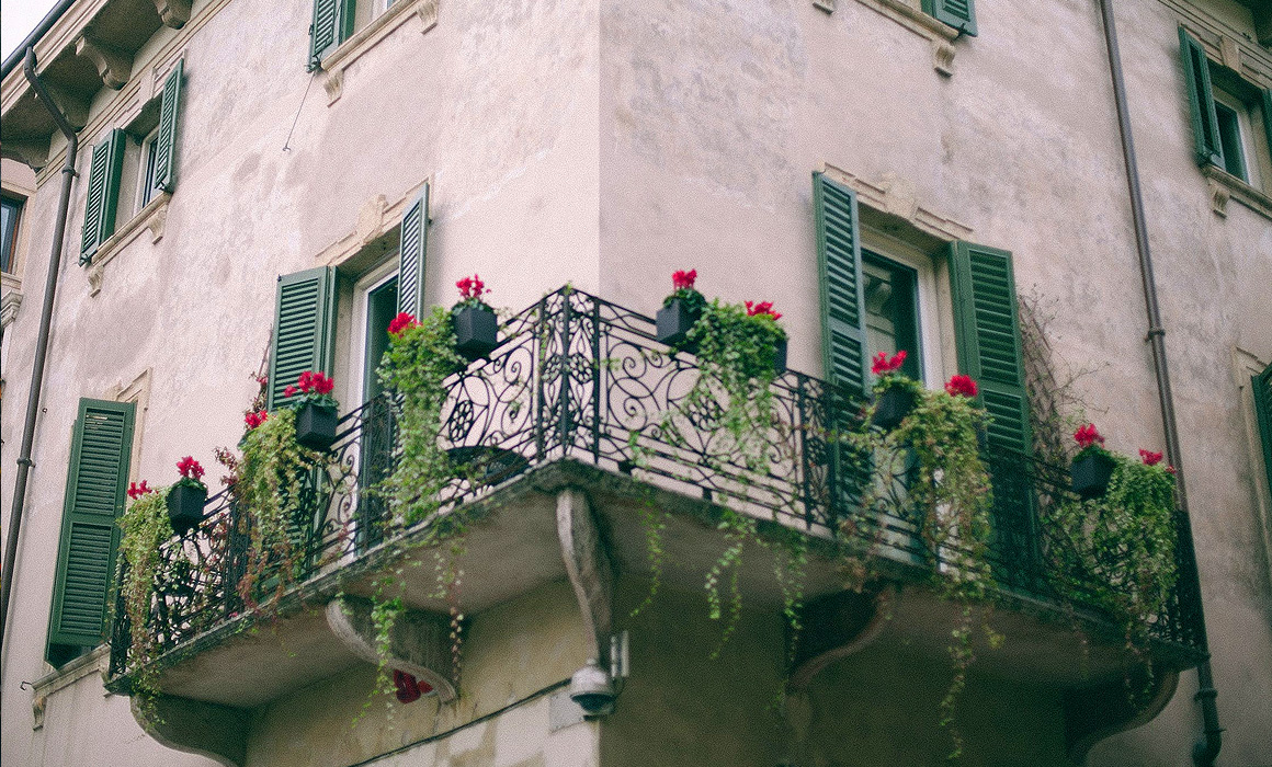 Balcon avec pots de fleurs